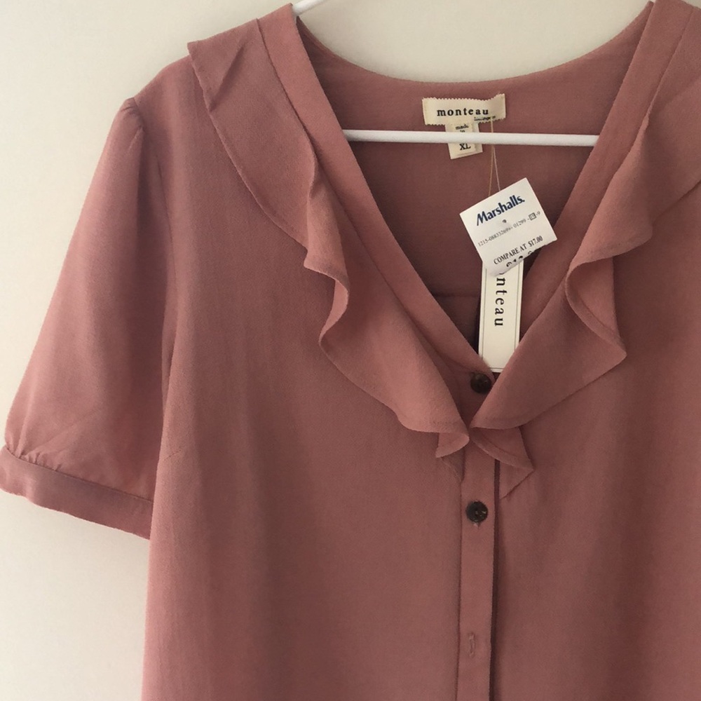 Monteau V neck blouse blush pink XL NWT - Picture 3 of 9